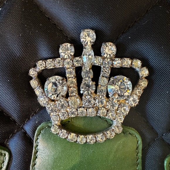 My Flat In London MFIL Rhinestone Green Frog Black Quilted Nylon Diaper Bag - Picture 6 of 16